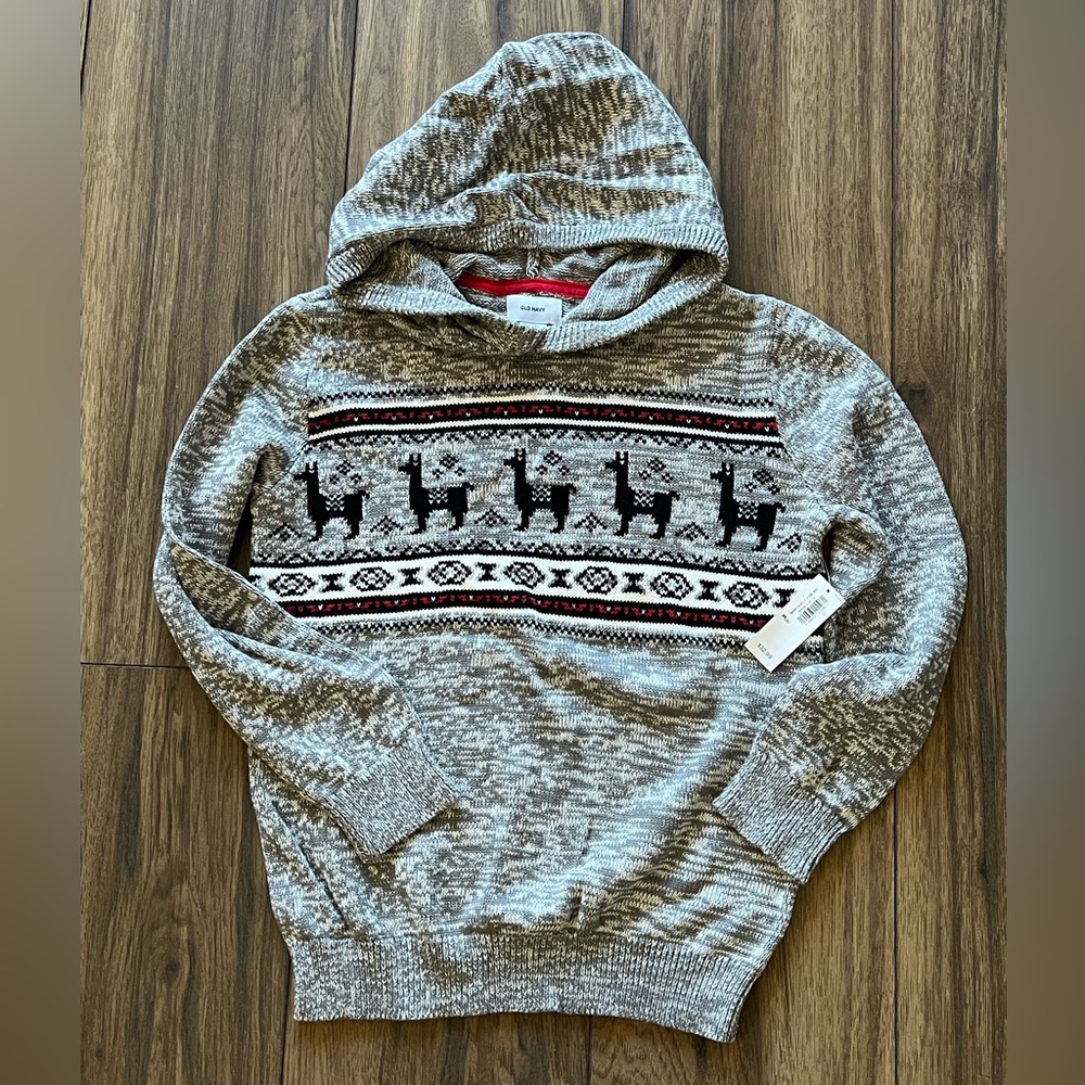 NWT Boys Old Navy Holiday Hooded Sweater - Medium